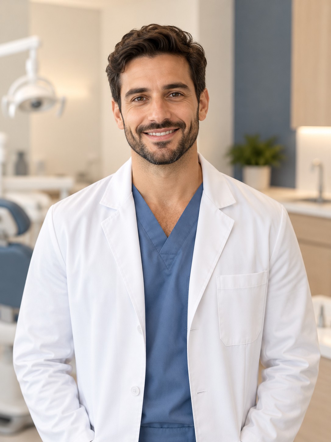 AI-generated fictional male dentist, demo placeholder